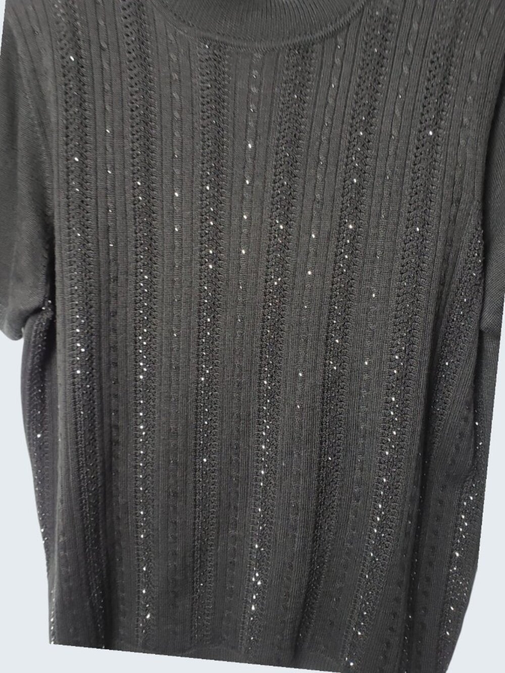 Alfred Dunner Embelished Mock Neck Knit Top W/Sparkle Details Black Large - Picture 4 of 12